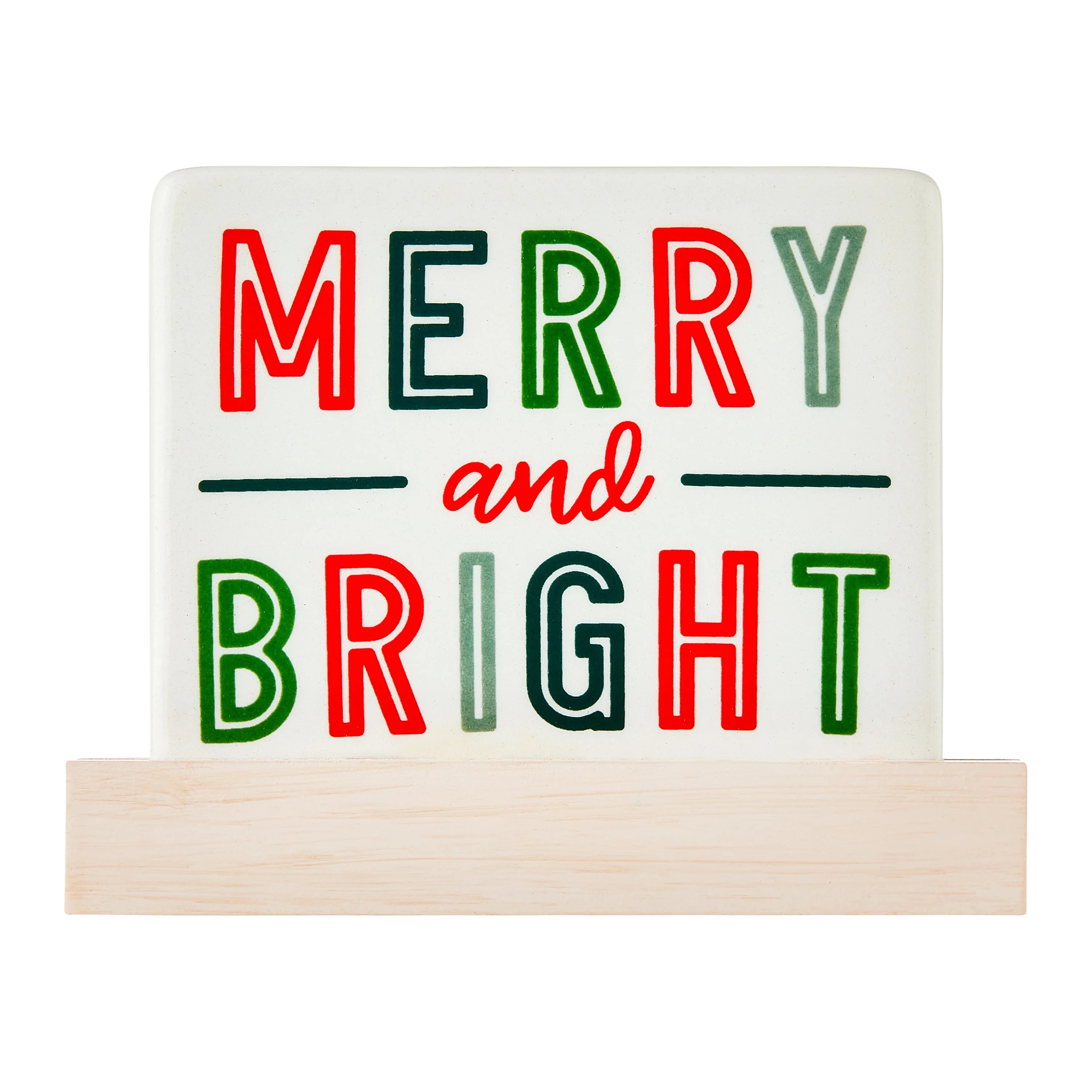 Merry and Bright Ceramic Tabletop Sign, Multicolor, 3.5", by Holiday Time - Walmart.com | Walmart (US)