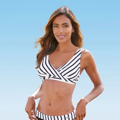 Women's Striped Triangle Bikini Swimsuit Top Bra Sizing - LASCANA - Black & White Stripe 32B | Target