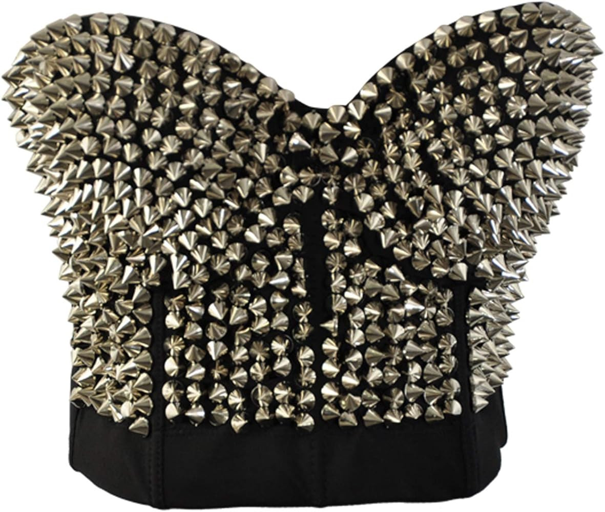 Alivila.Y Fashion Womens Metallic Spike Punk Goth Bra Clubwear Corset Top | Amazon (US)