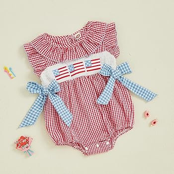 4th of July Baby Girl Outfits Newborn American Flag Romper Fourth of July Ruffle Sleeve Memorial ... | Amazon (US)