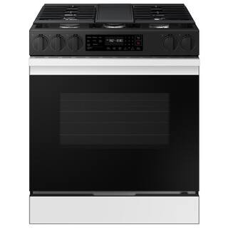Bespoke 30 in. 6.0 cu. ft. 5 Burner Smart Slide-In Gas Range with Air Fry & Safety Knobs in White... | The Home Depot