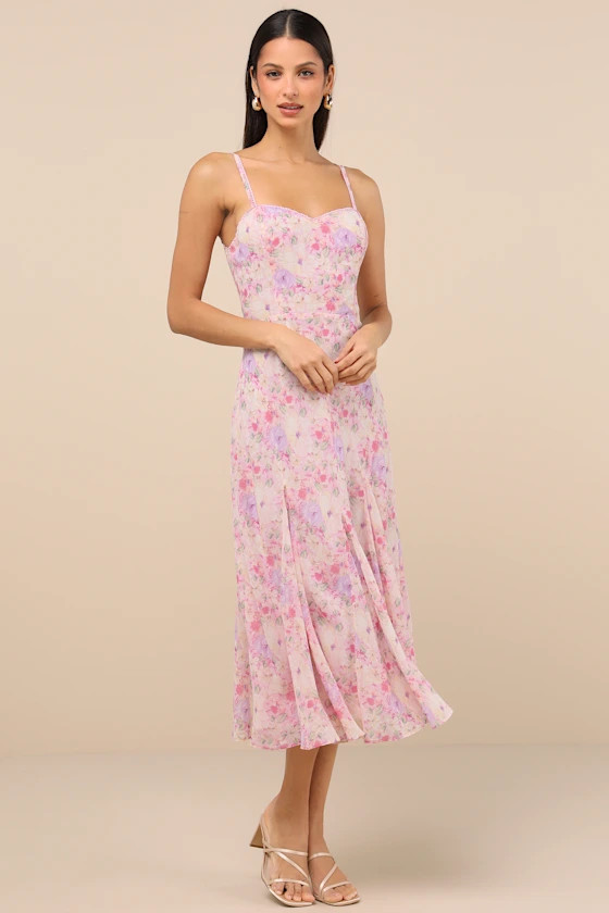 Charmed Invite Pink Floral Midi Dress | Lulus