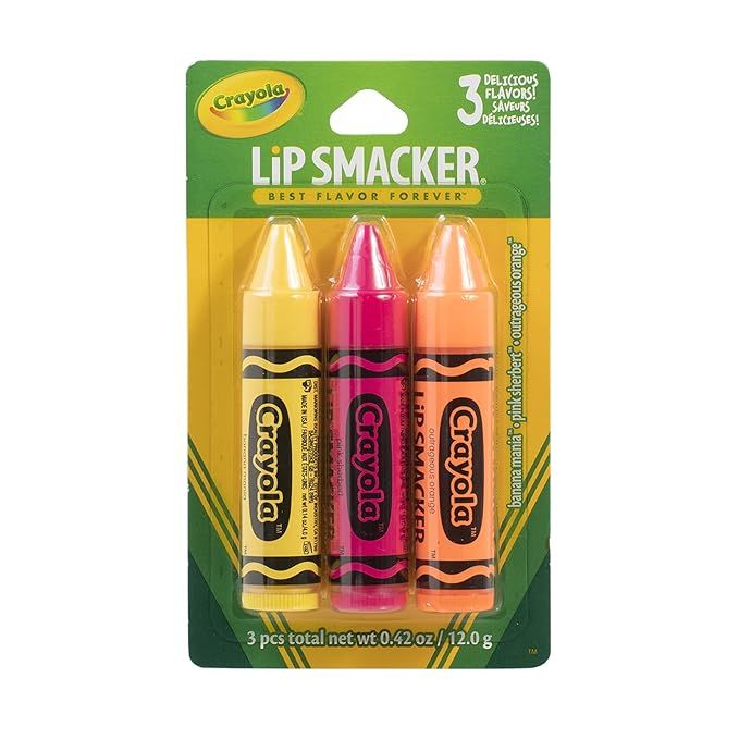 Lip Smacker Crayola Crayon Flavored Lip Balm Trio 3-Pack, Banana, Sherbert, Orange, Clear Matte, ... | Amazon (US)