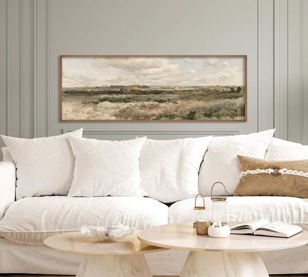 Spring Hay Field Print | Vintage Landscape Painting | Framed Canvas and Prints | Panoramic Above ... | Etsy (US)