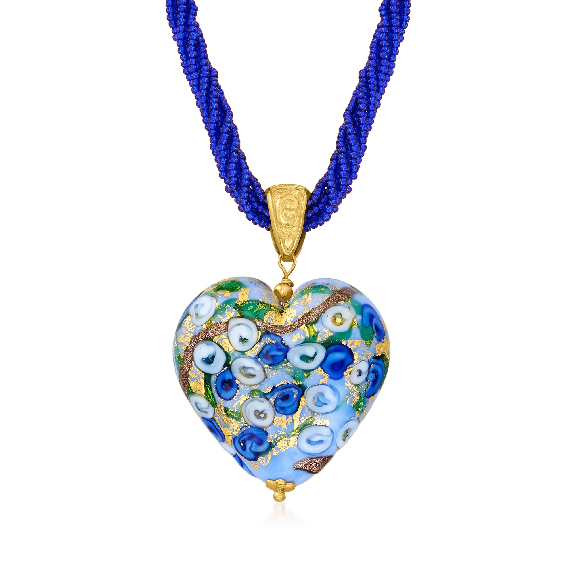 Ross-Simons Italian Multicolored Murano Heart Pendant Necklace in 18kt Gold Over Sterling | Shop Simon