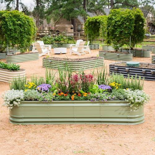 Vego garden 17" Tall 9 in 1 Novel Metal Raised Garden Bed Kits Modular Planter Beds with 2 in 1 Wrench & Magnetic Plant Tags for Vegetables Flowers, Olive Green | Amazon (US)