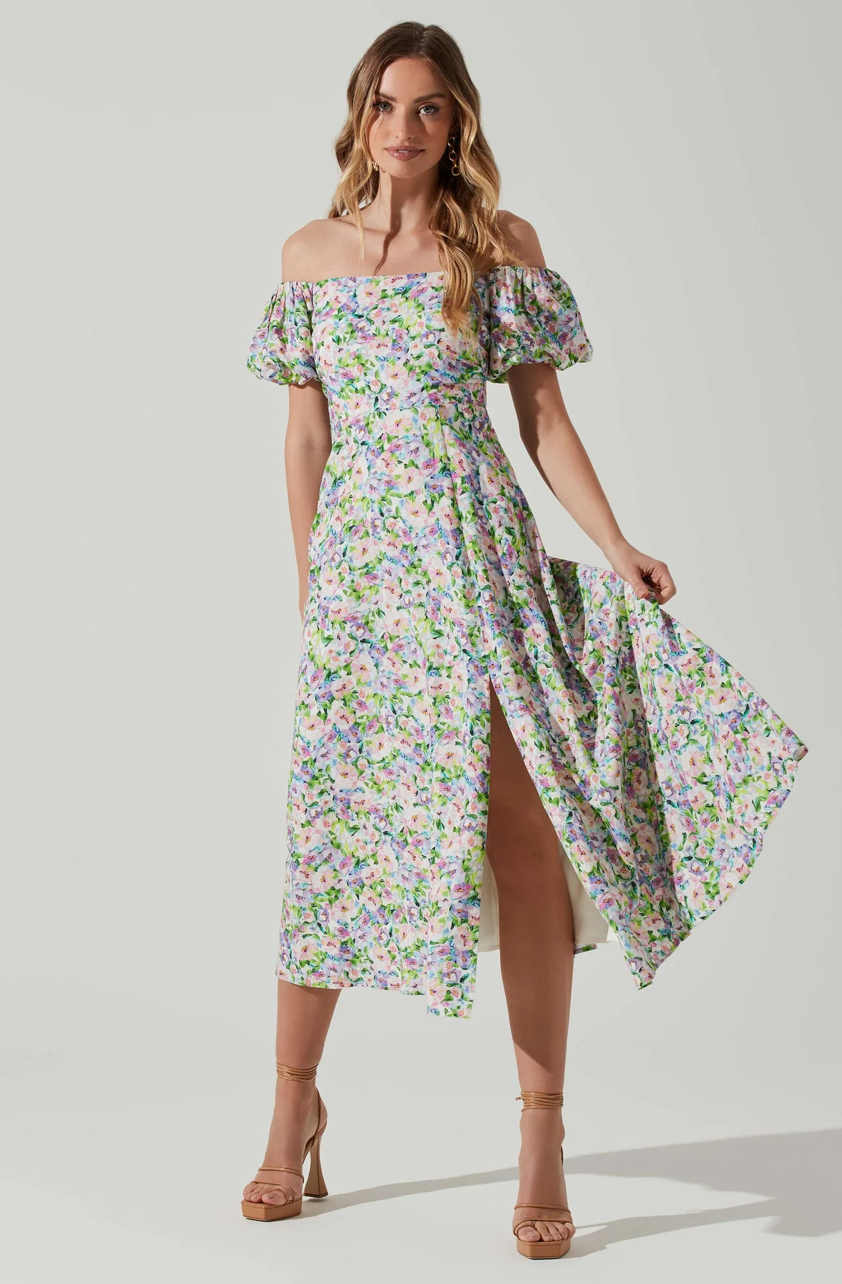 Off Shoulder Puff Sleeve Midi Dress | ASTR The Label (US)