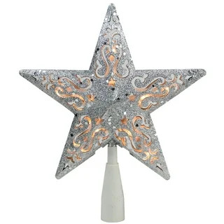 8.5" Silver Glitter Star Lighted Cut Out Design Christmas Tree Topper - Clear Lights | Walmart (US)