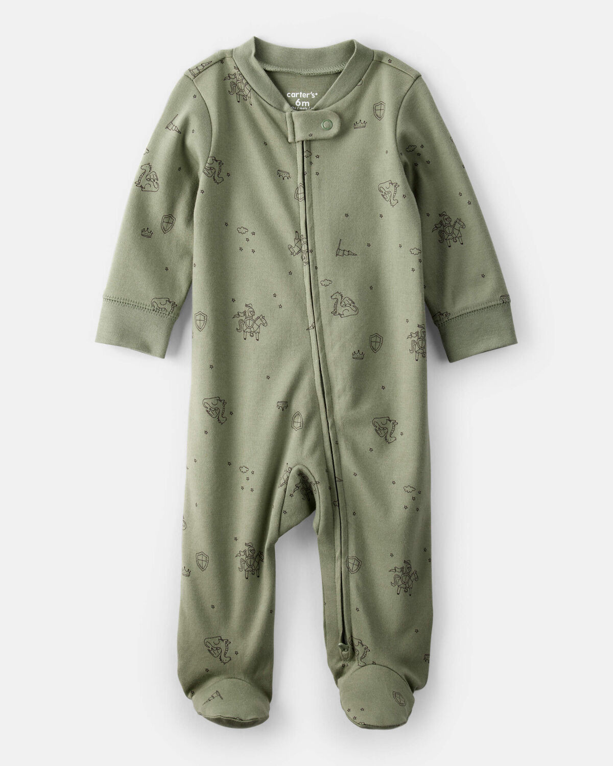 Baby Boy Dragon Print 100% Cotton Long-Sleeve Sleep & Play Pajamas - Green | Carter's Inc