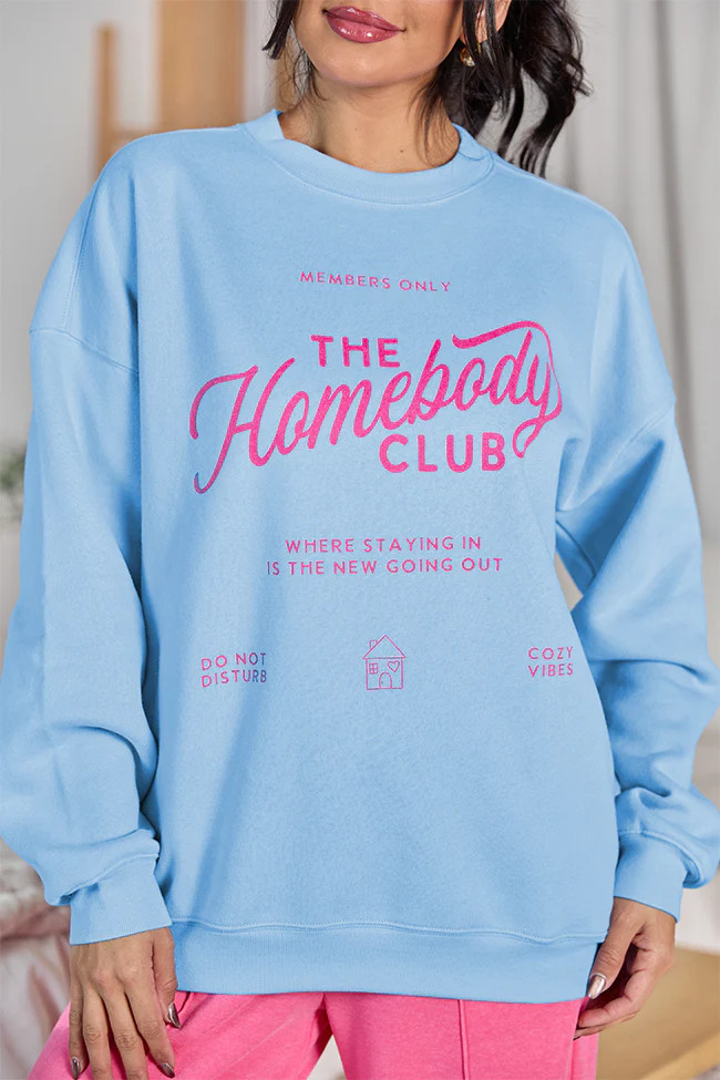 Homebody Club Light Blue Graphic Sweatshirt SALE | Pink Lily