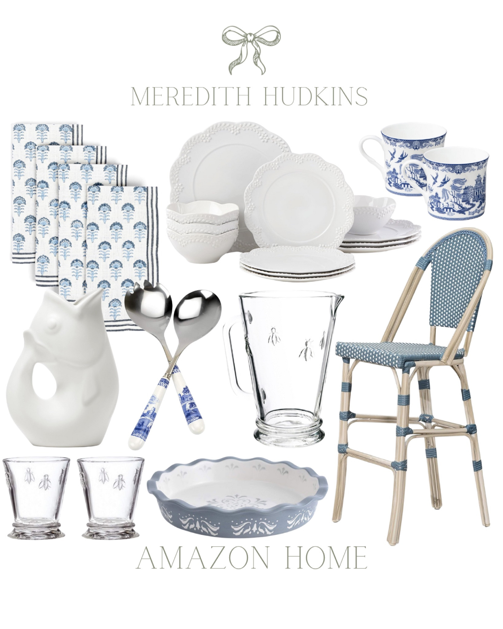 Meredith Hudkins block print cloth napkins, barstool counter stool Lenox dinnerware, Chinoiserie, coastal home decor, pie dish, la rochere, dining room, kitchen, preppy decor, classic decor, classic home, timeless style, Amazon, home blue and white home hosting, entertaining serveware, pitcher


#LTKHome #LTKSaleAlert #LTKFindsUnder50