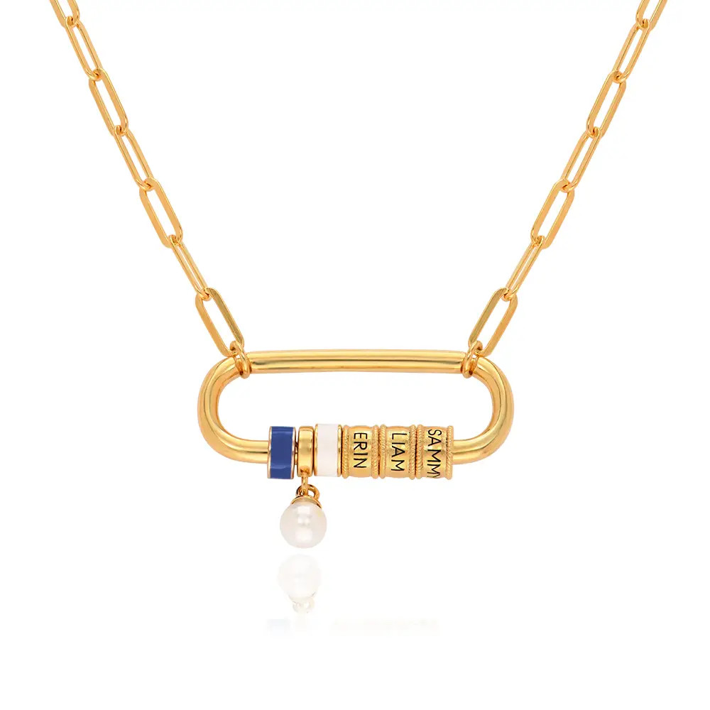 Linda Carabiner Necklace with Pearl in Gold Plating | Theo Grace