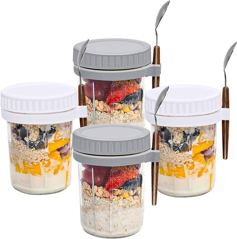 Mason Jars for Overnight Oats: 4 Pack Overnight Oats Containers with Lids and Spoons - 16 oz Glas... | Amazon (US)