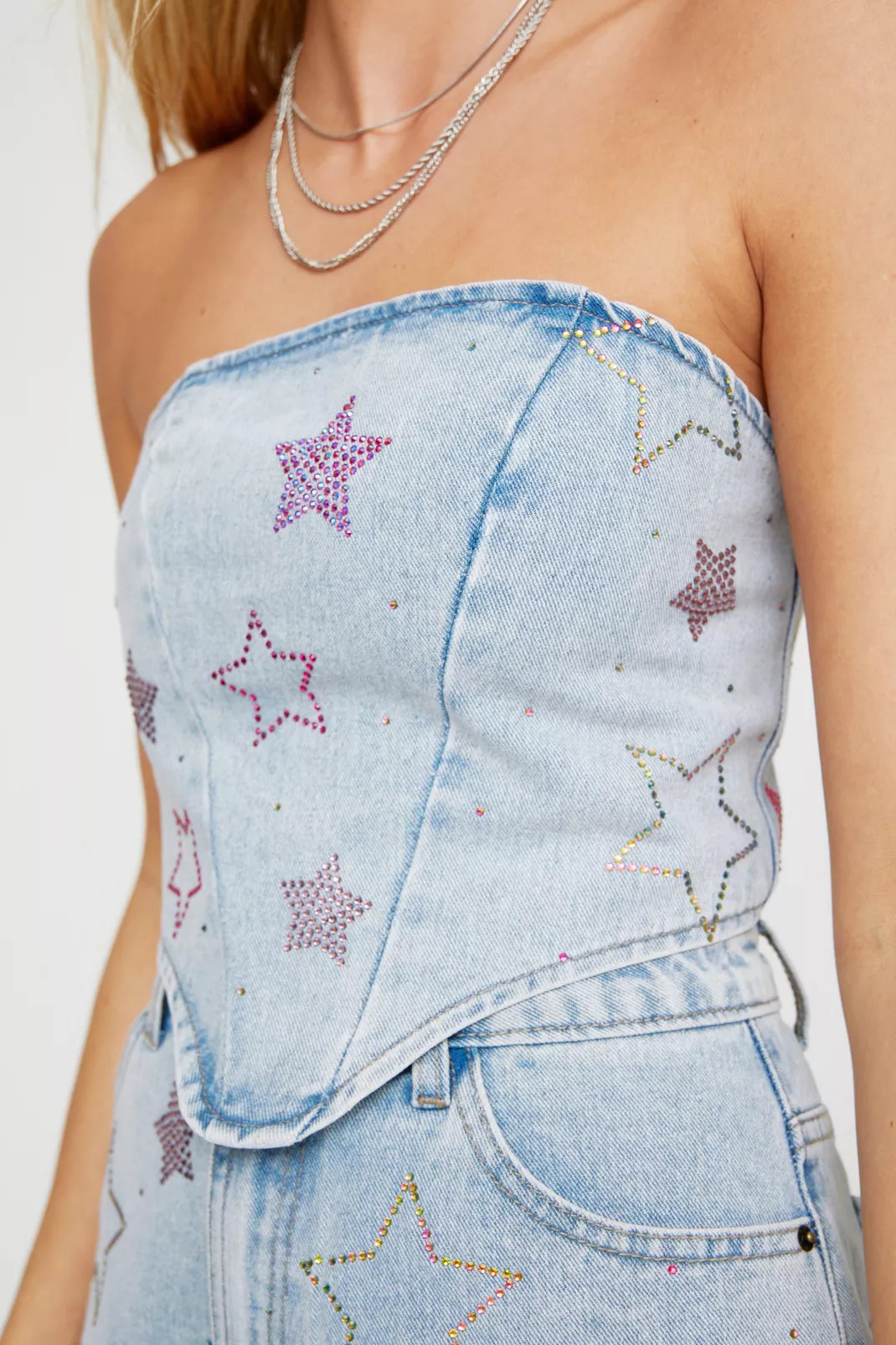 Star Hotfix Denim Bandeau Top | Nasty Gal US