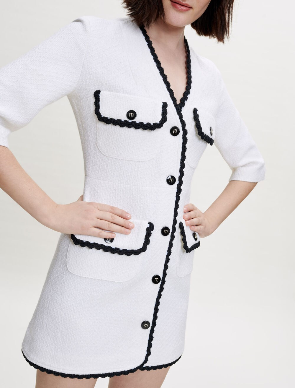 222RITOSIO Contrasting tweed dress | Maje US