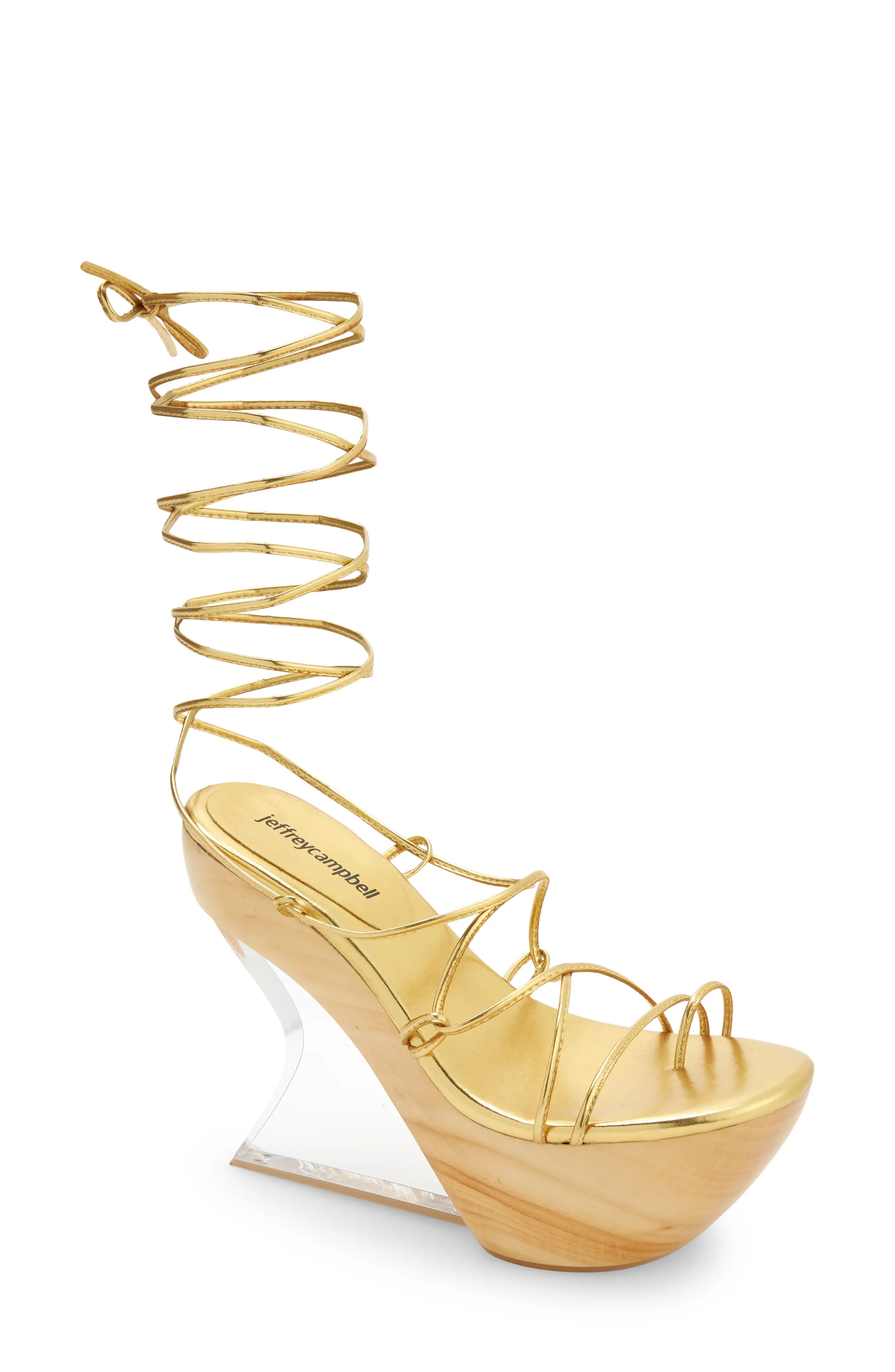 Jeffrey Campbell Droid Ankle Tie Platform Wedge Sandal in Gold at Nordstrom, Size 7.5 | Nordstrom