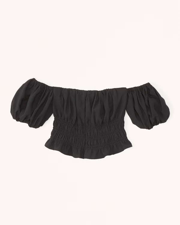 Women's Off-The-Shoulder Smocked Puff Sleeve Top | Women's Clearance | Abercrombie.com | Abercrombie & Fitch (US)