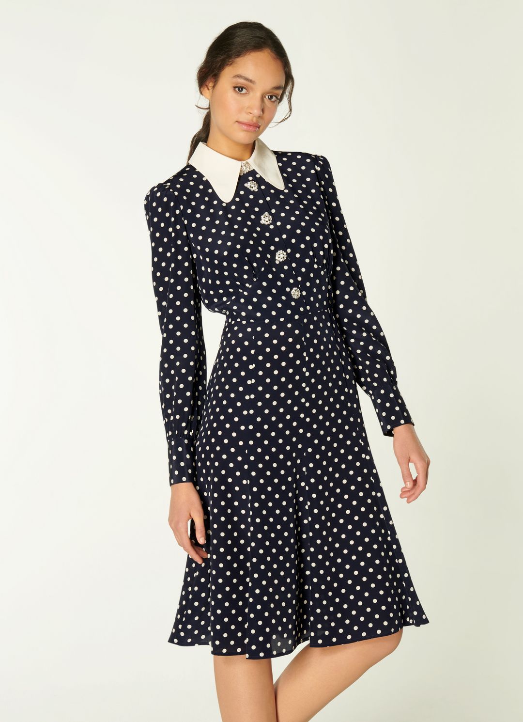 Mathilde Navy & Cream Polka Dot Silk Tea Dress | L.K. Bennett (UK)