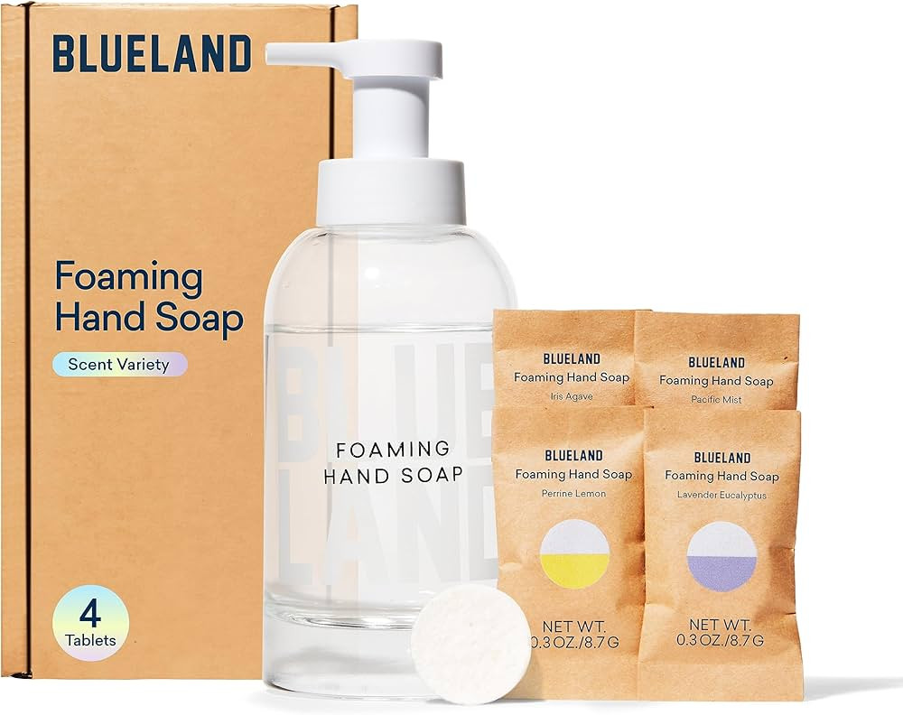 BLUELAND Hand Soap Starter Set - 1 Refillable Glass Foaming Hand Soap Container + 4 Tablets Refil... | Amazon (US)