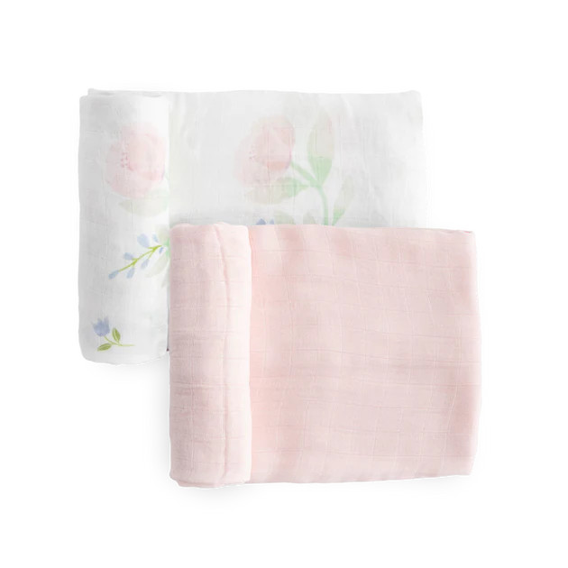 Deluxe Muslin Swaddle Blanket 2 Pack - Blush Peony | Little Unicorn