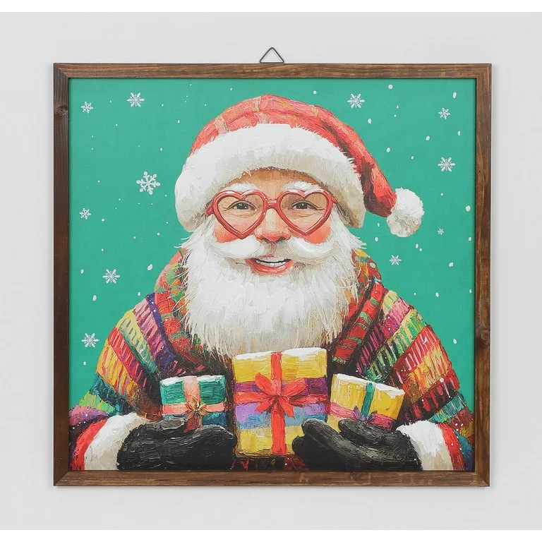 Wood Santa Sign Christmas Wall Hanging Decoration, Multicolor, 20" x 20", by Holiday Time | Walmart (US)