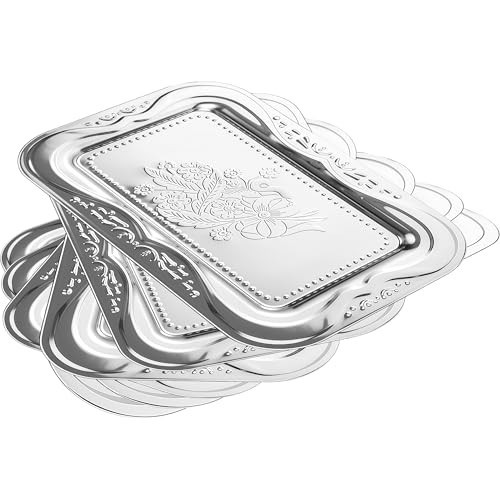 Silver Serving Tray Set of 6, 14 x 9 Inch Silver Platters for Serving Food Party, Bow Floral Engraved Mirror Trays for Charcuterie Cookies Desserts Snacks Fruit, Weddings Birthdays Festive Occasions | Amazon (US)