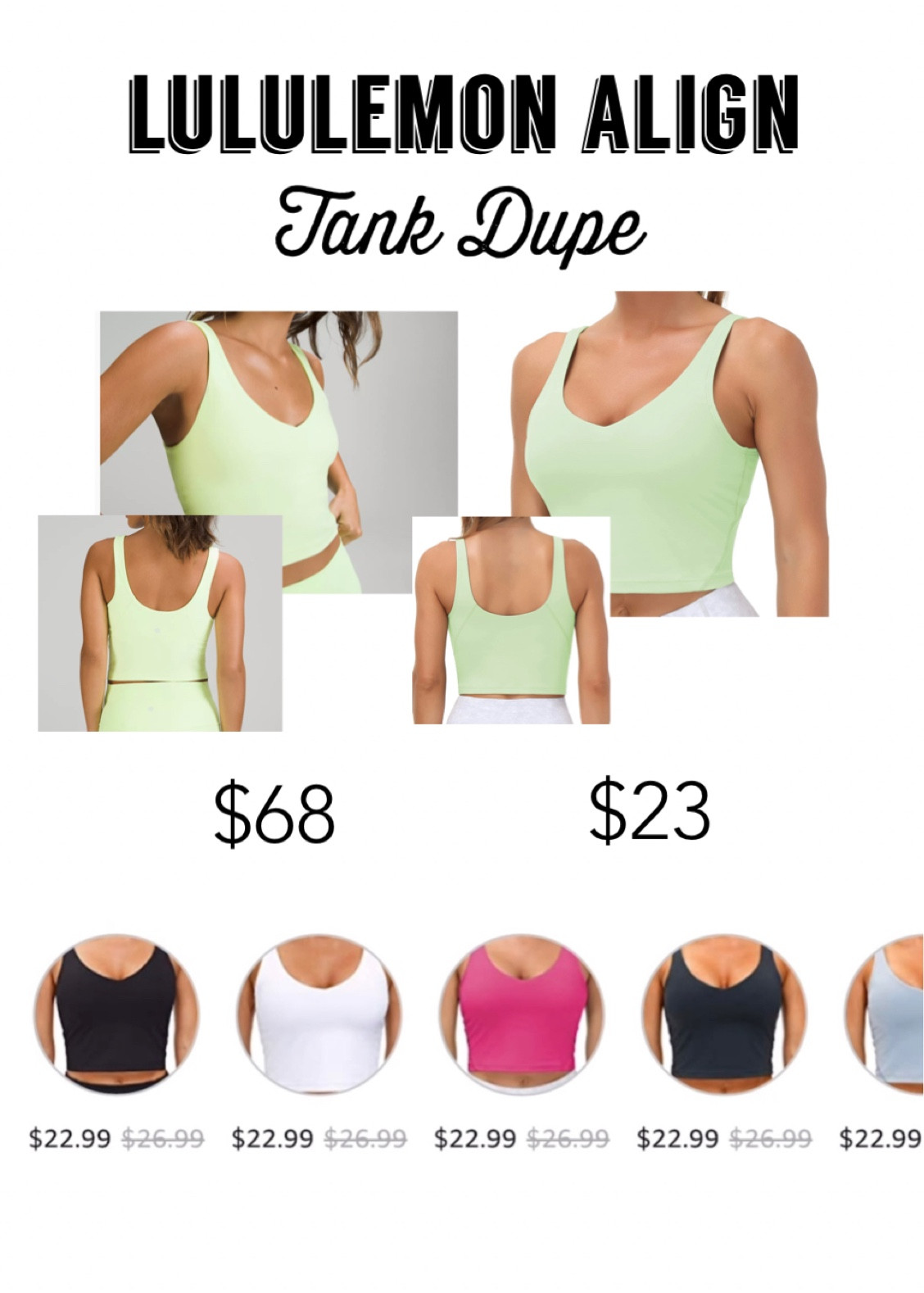 I found the BEST lululemon align tank dupe!📣 I first ordered back in 2021 and now have it in several colors🤩 it’s only $23 vs $68 and comes in 25 different colors🌈

#LTKunder50 #LTKstyletip #LTKfit