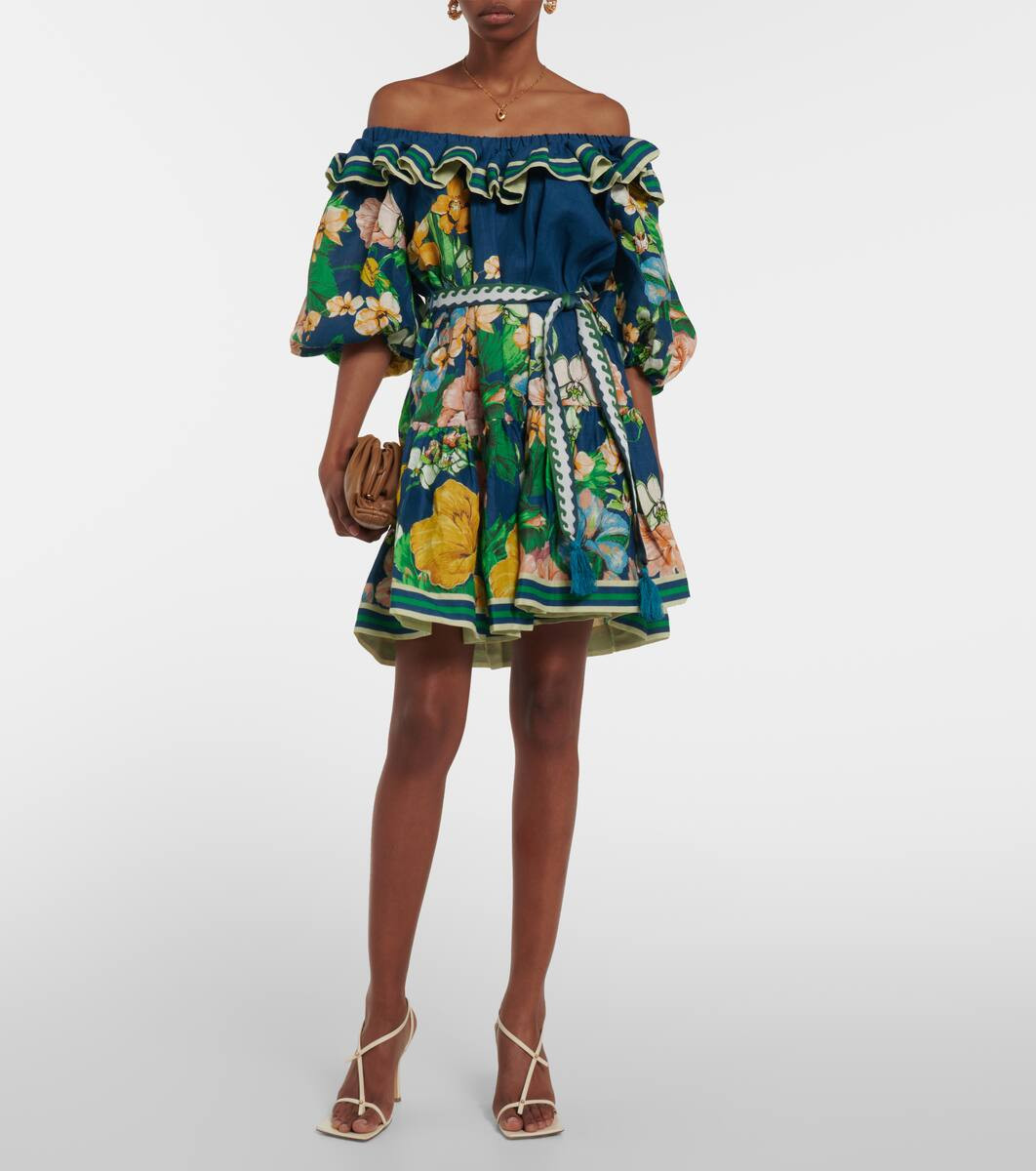 Lyla floral off-shoulder linen minidress | Mytheresa (US/CA)