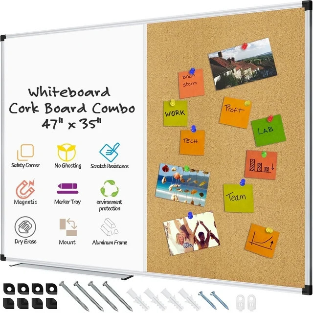 AGCAN Whiteboard Cork Board Combo 47" x 35" Dry Erase White Board Bulletin Boards Combination Boa... | Walmart (US)