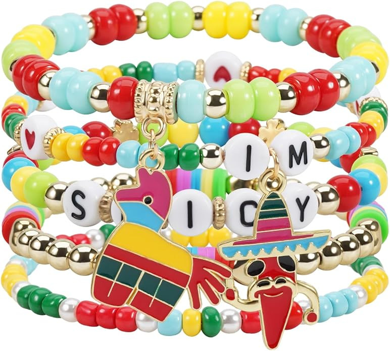 Mardi Gras Stackable Beaded Bracelets for Women Carnival Bracelet Jewelry | Amazon (US)