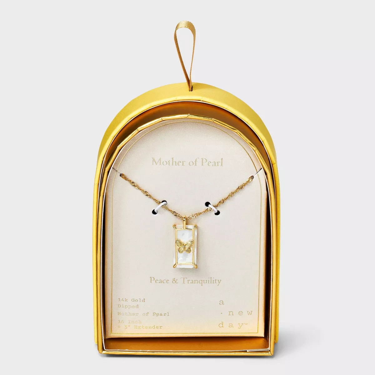 14K Gold Dipped Mother of Pearl Butterfly Tag Pendant Necklace - A New Day™ Gold | Target