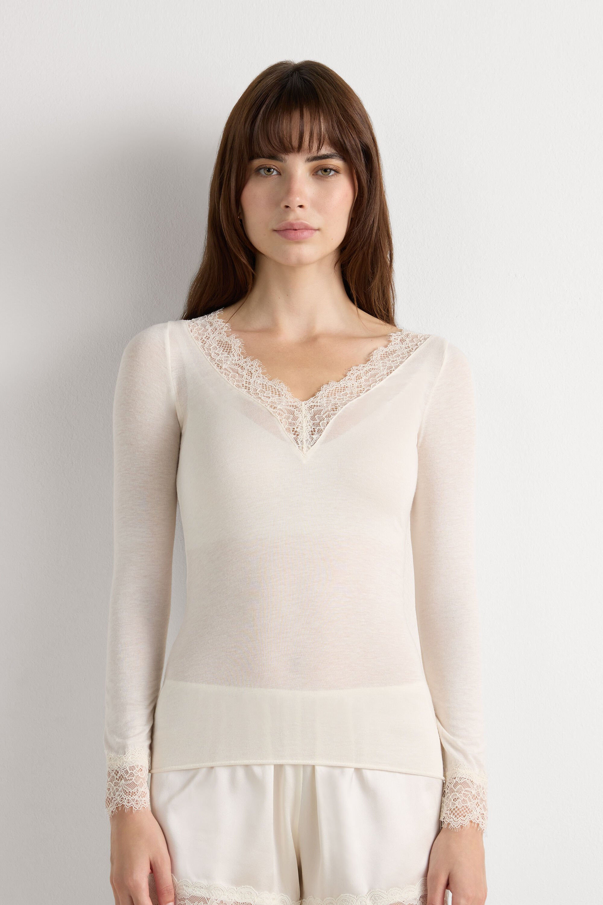 Modal Cashmere Lace Long Sleeve Shirt | Intimissimi | Intimissimi (US)