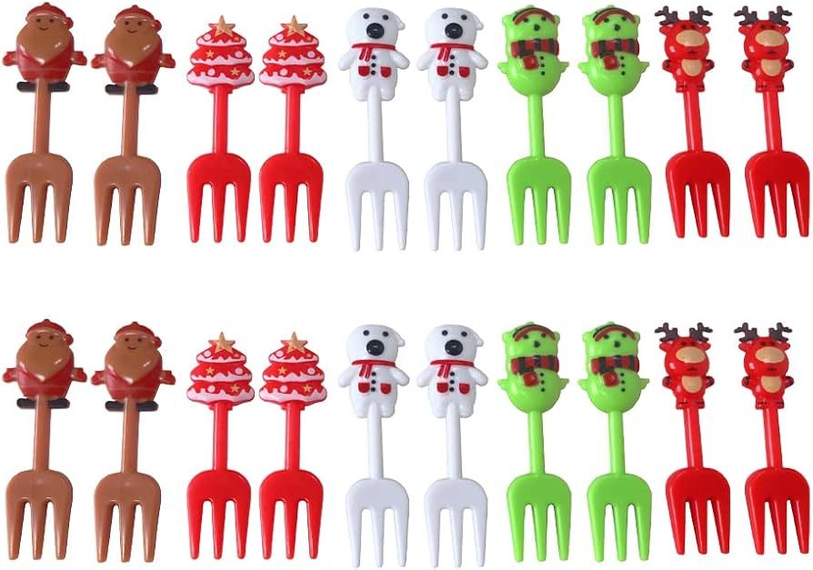 HYMAOME 20pcs Plastic Fruit Picks Kids Food Picks Reusable Lunch Box Toothpicks, Cute Christmas B... | Amazon (US)