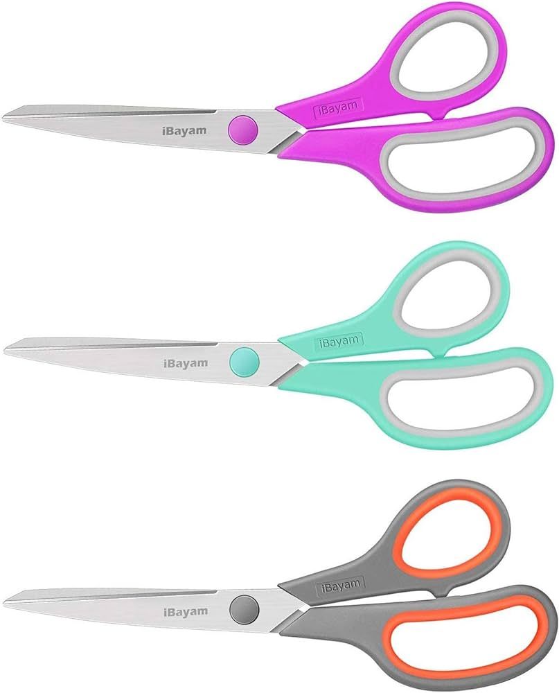 Scissors, iBayam 8" All Purpose Scissors Bulk 3-Pack, Ultra Sharp 2.5mm Thick Blade Shears Comfor... | Amazon (US)