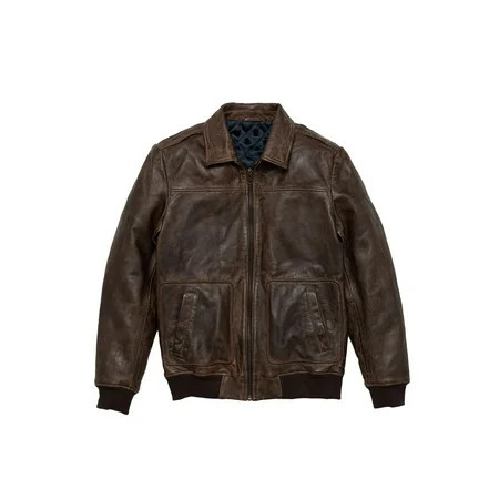 AMERICANSTYLE Men s 100% Lambskin Leather Bomber Jacket Distressed Brown | Walmart (US)