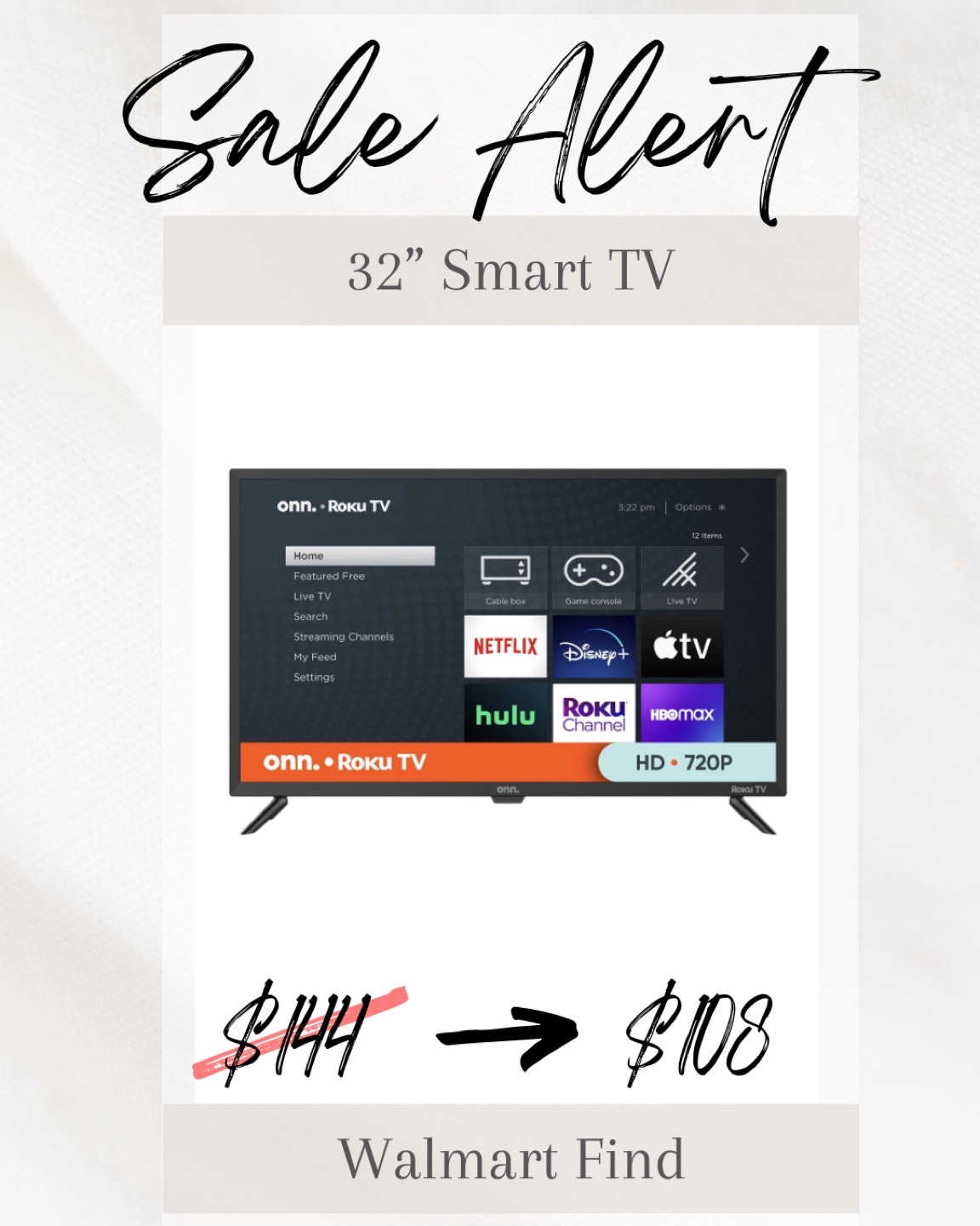 32 inch smart tv for only $108 

#LTKhome #LTKGiftGuide #LTKsalealert