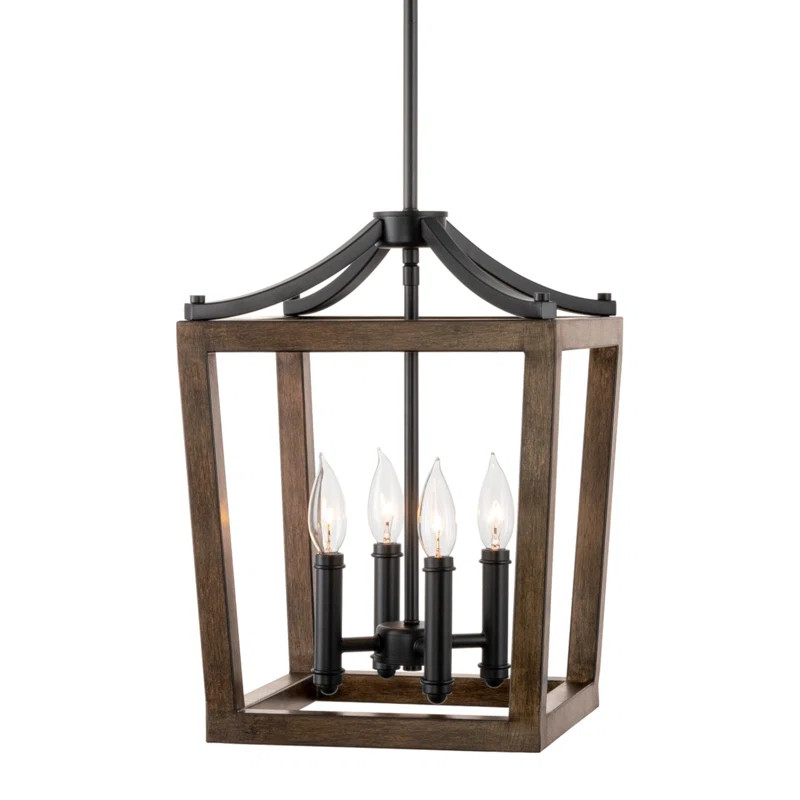 Gracie Oaks Aksh 17 4-Light Modern Farmhouse Foyer Lantern Pendant Light + Wood Style Metal Frame... | Wayfair Professional