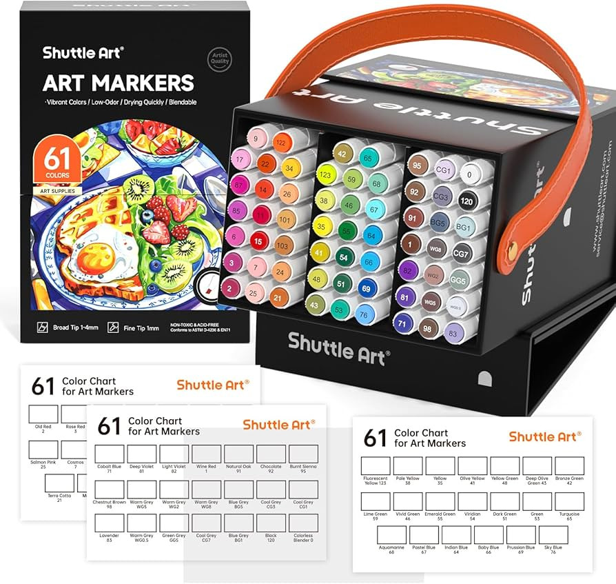 Shuttle Art 61 Colors Alcohol Markers, 60 Colors Dual Tip Art Marker Set Plus 1 Colorless Blender... | Amazon (US)