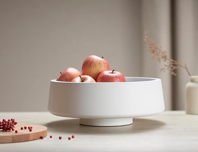 IVE Design XL White Fruit Bowl for Kitchen Counter, 14.2-inch Diameter Large Wooden Fruit Bowl, N... | Amazon (US)