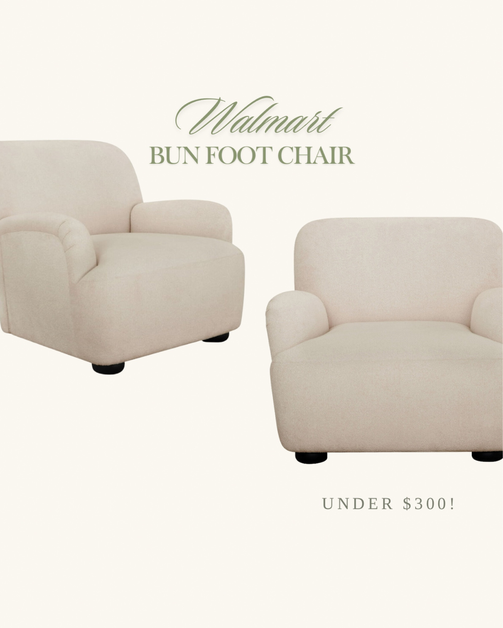 Bun foot chair, affordable Walmart home finds, look for less, designer look, oversized accent chair, neutral chair, Homebyjulianne 

#LTKHome #LTKSaleAlert