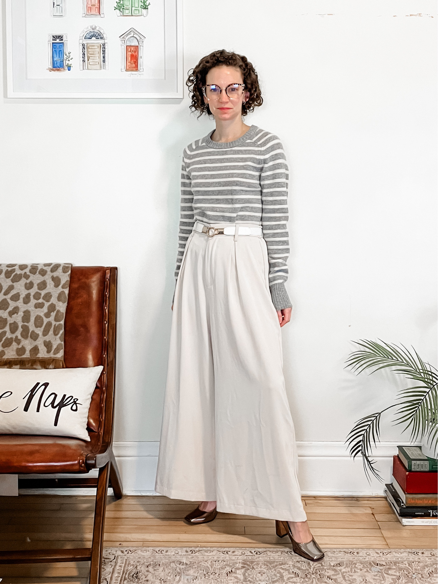 Grey and white winter outfit for the office!
Wearing an d J.Crew sweater, linked similar styles. 
Wearing size XS short Amazon wide leg pants, order your usual size. 
Wearing old Nine West metallic heels, linked this year’s versions. 
Petite outfit. Work outfit. Business casual outfit. Classic outfit. Neutral outfit  

#LTKover40 #LTKworkwear #LTKstyletip