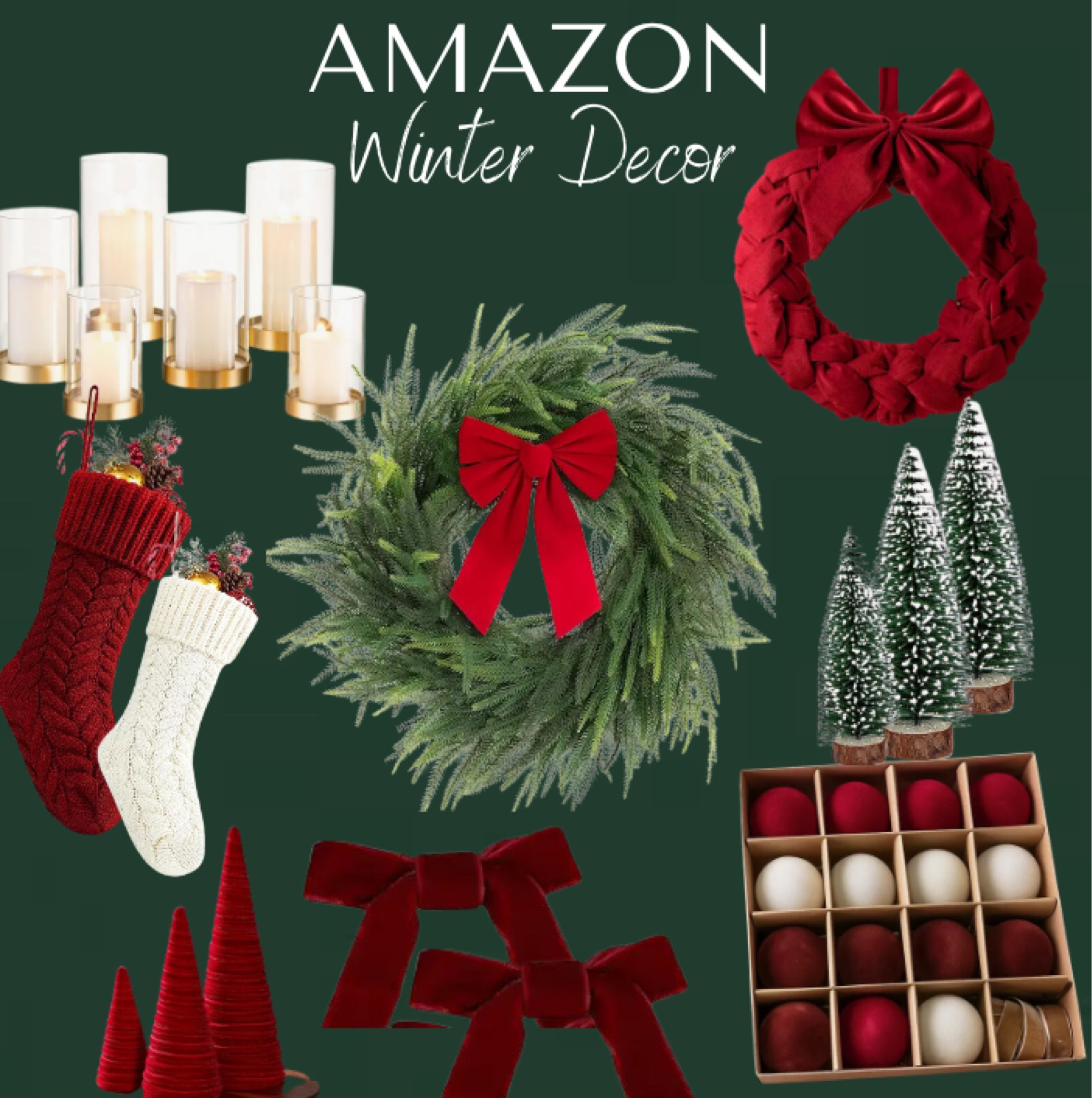 Red Winter Decor: Christmas wreath, stockings, ornaments, candles, ribbons

#LTKHome #LTKStyleTip #LTKHoliday