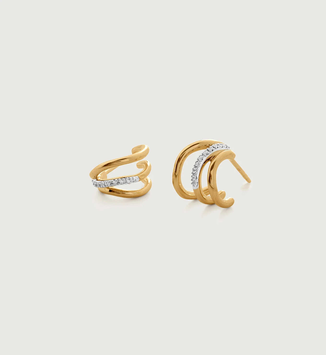 Riva Diamond Triple Wave Huggie Earrings | Monica Vinader (US)
