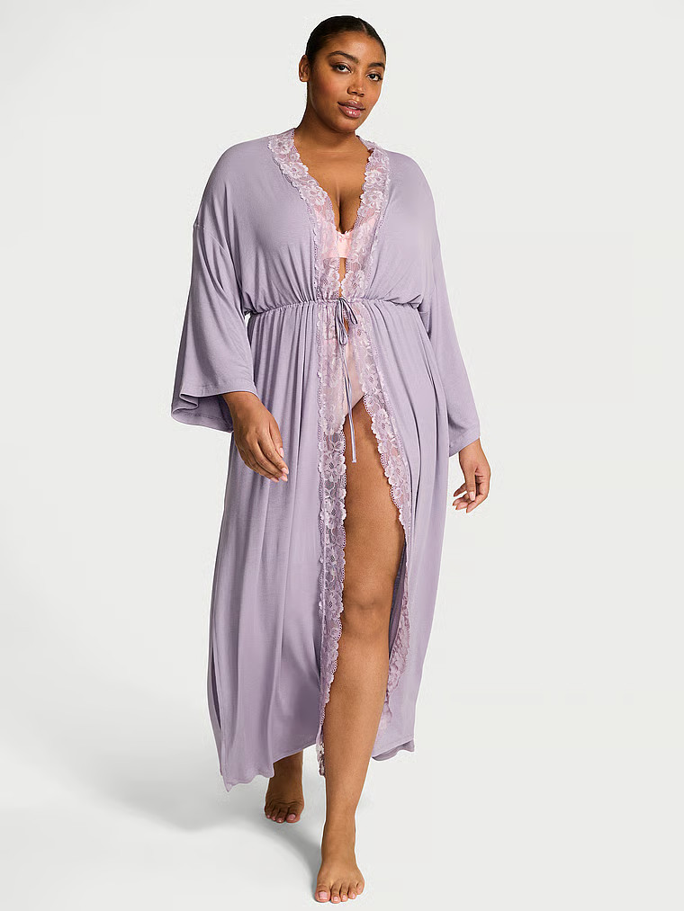 Ribbed Modal Lace-Trim Long Robe | Victoria's Secret (US / CA )