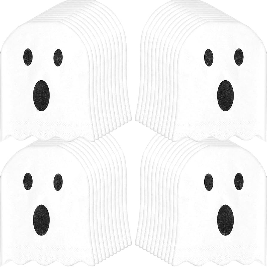 100 Pieces Ghost Napkins Halloween Napkins White Ghost Folded Halloween Napkins Disposable 2 Ply ... | Amazon (US)
