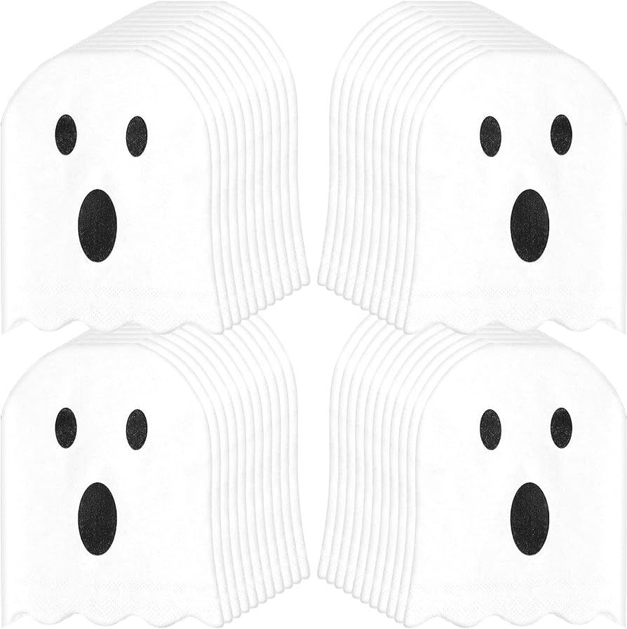 100 Pieces Ghost Napkins Halloween Napkins White Ghost Folded Halloween Napkins Disposable 2 Ply ... | Amazon (US)