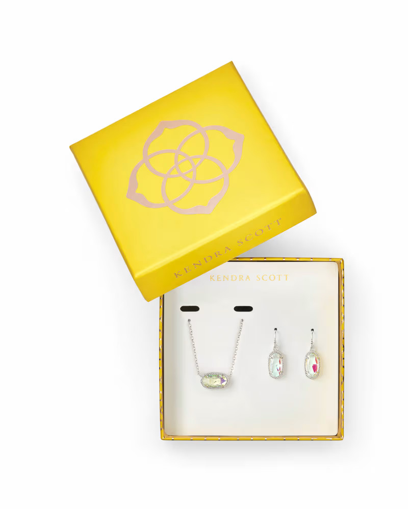 Elisa Necklace & Lee Earring Silver Gift Set In Dichroic Glass | Kendra Scott