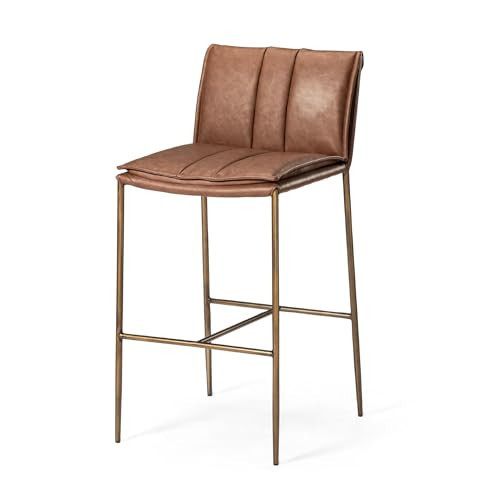 Maven Lane Gerard Bar Stool – 29 Inches – Square Stool with Footrest – Gold Metal Frame & Brown Faux Leather Upholstery – Ideal for Bars, Pubs and Tall Kitchen Counters | Amazon (US)