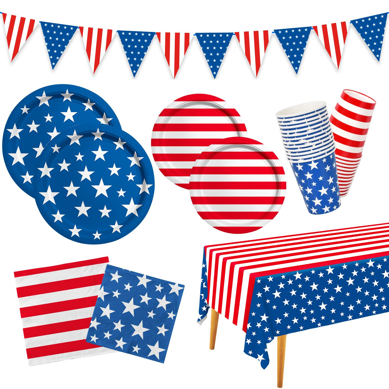 4th of July American Flag Patriotic Party Supplies Disposable Paper Plates Napkins Cocktail Napki... | Amazon (US)