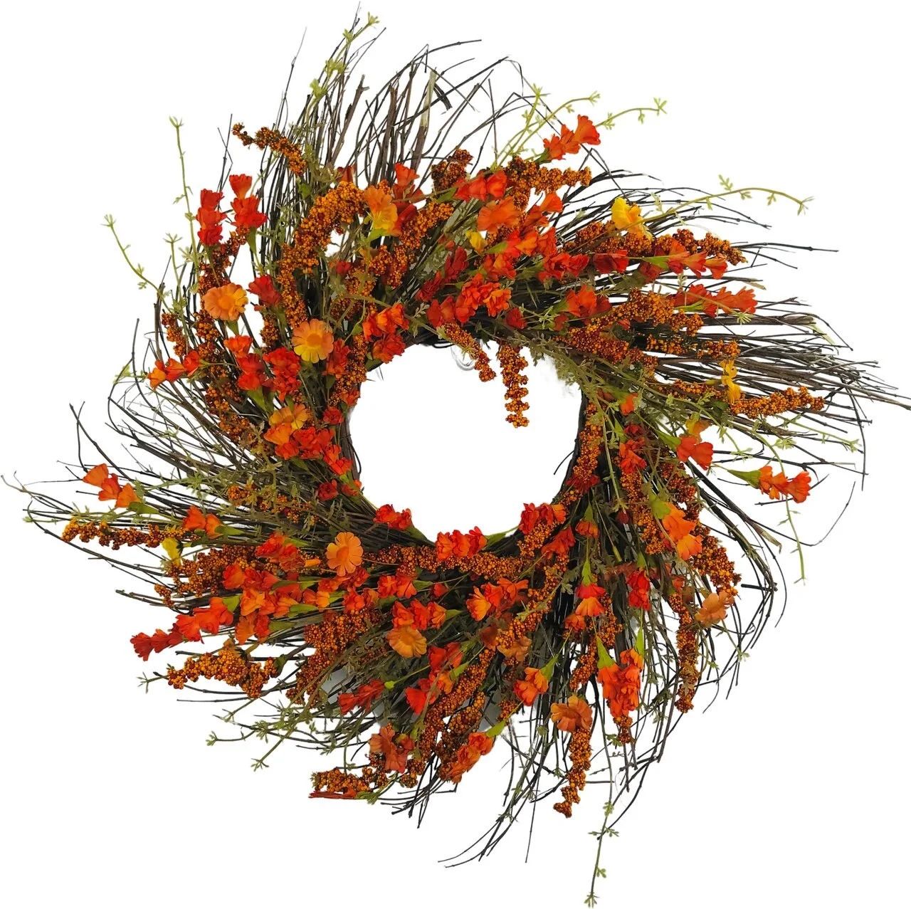 MaxSilk Orange Wildflower Wreath on Twig Base 22" Round | Walmart (US)